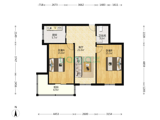 首义公园 2室1厅1卫 77平方