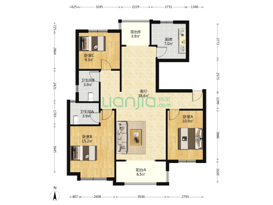丰泽园 3室1厅2卫 118平方