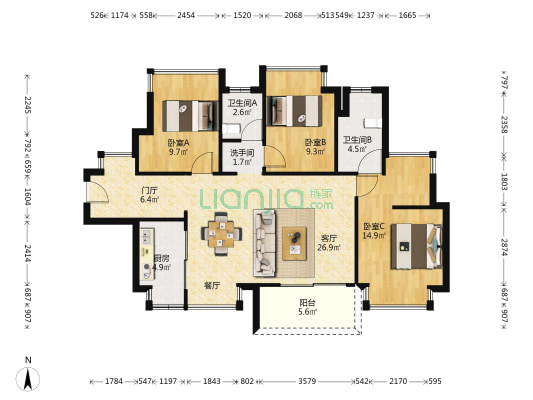 裕大·知府 3室1厅3卫 104平方
