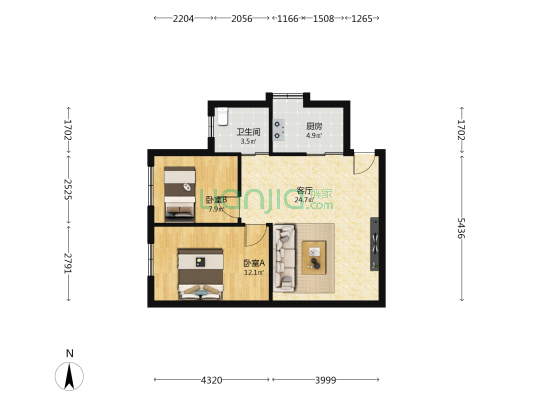 文化新地 2室1厅1卫 68平方