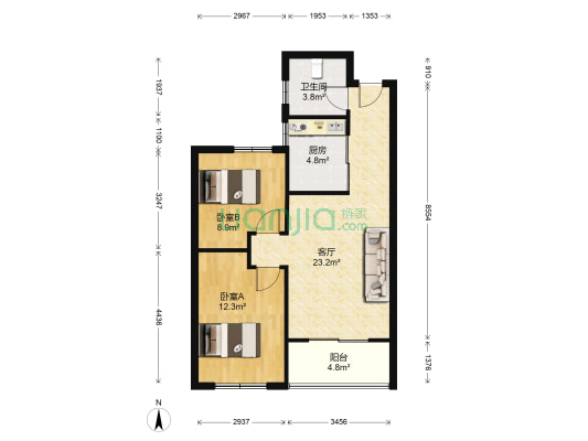 祥和苑 2室1厅1卫 76平方
