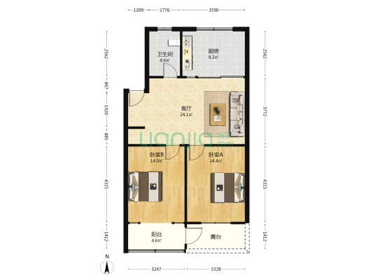 吏舍弄小区 2室1厅1卫 87平方