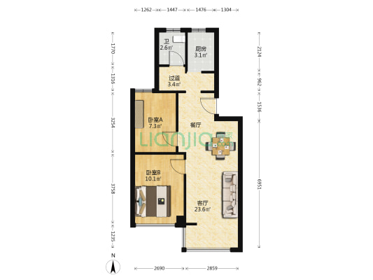 顺丰家园 2室1厅1卫 61平方