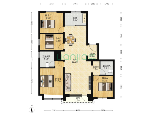 东叁金茂府一期 4室1厅2卫 146平方