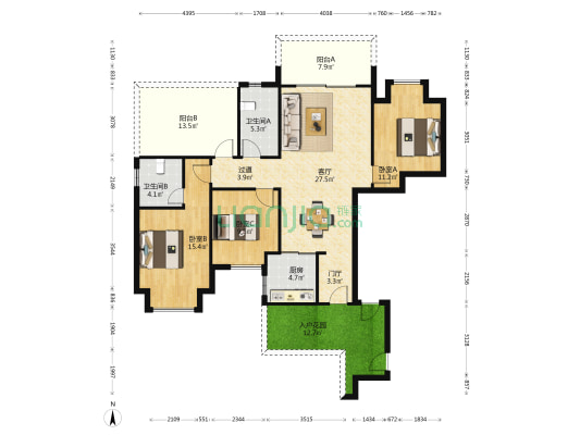 国沣城 3室1厅2卫 122平方