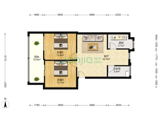 虹福苑内供销社家属院 2室1厅1卫 91平方