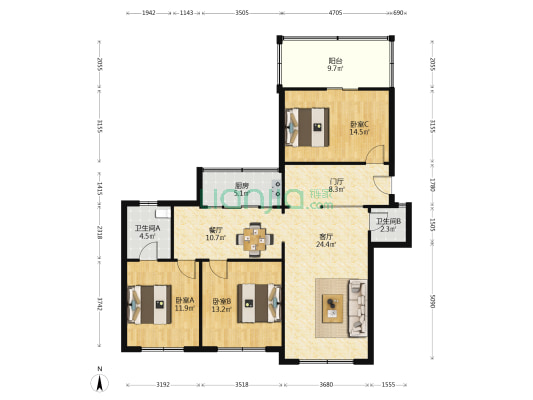 西街102号 3室2厅2卫 128平方