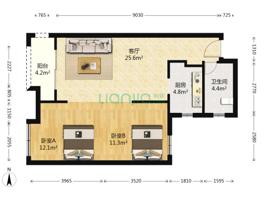 保利清能西海岸南区 2室1厅1卫 77平方