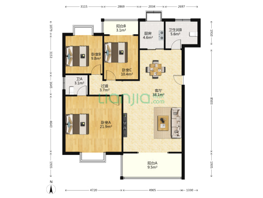 锦业居 3室1厅2卫 138平方