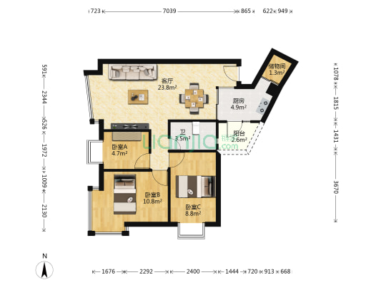 港城华庭 3室1厅1卫 79平方