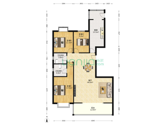 省检察院住宅小区 3室1厅2卫 158平方