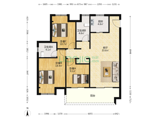 江南艺境秋苑 3室1厅2卫 123平方