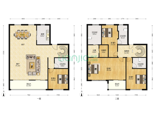 江湾翰林 4室1厅4卫 311平方
