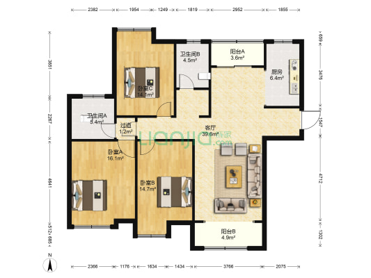 秀水雅苑 3室1厅2卫 138平方