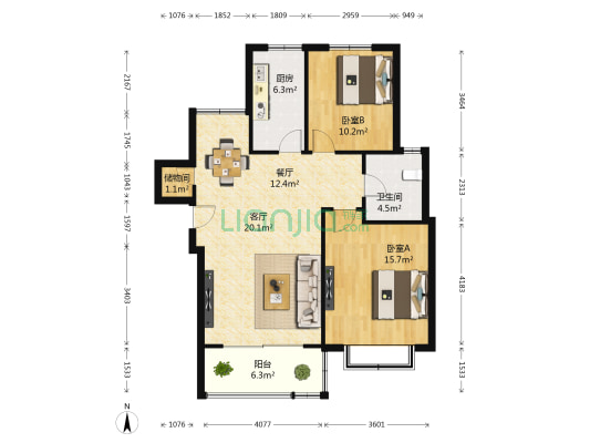 智荟苑 2室2厅1卫 112平方