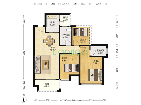 佳兆业时代·可园 3室1厅2卫 92平方