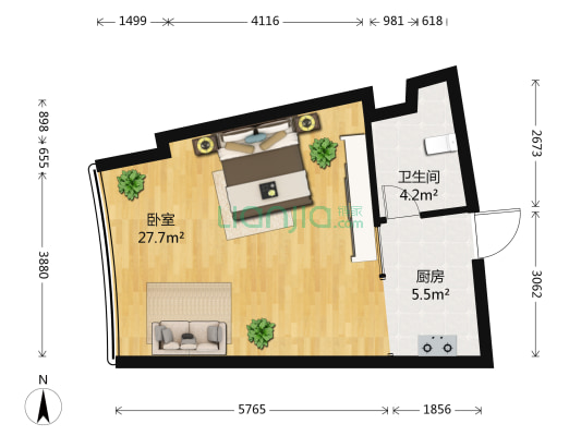 傲城 1室0厅1卫 55平方