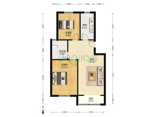 董城御园 2室1厅1卫 84平方