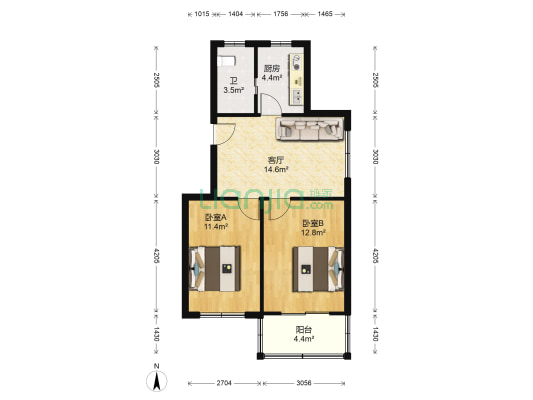 海曙教师公寓 2室1厅1卫 64平方