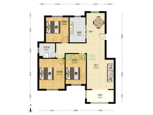 国华御翠园西区 3室1厅1卫 118平方
