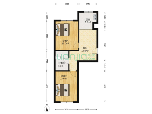 阳光华尔兹B区 2室1厅1卫 64平方
