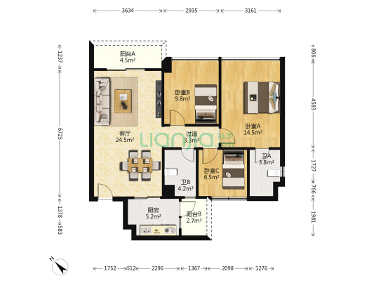 碧桂园翡翠湾 3室1厅2卫 92平方