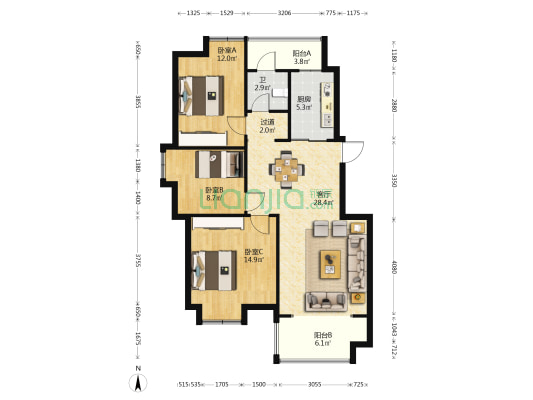 山水檀溪芙蓉园 3室1厅1卫 99平方