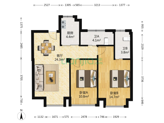 高塘和苑 2室1厅2卫 73平方