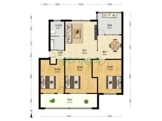 许昌市土地局住宅楼 3室2厅1卫 112平方