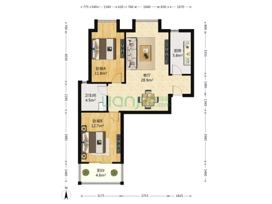 谭家花苑 2室1厅1卫 91平方