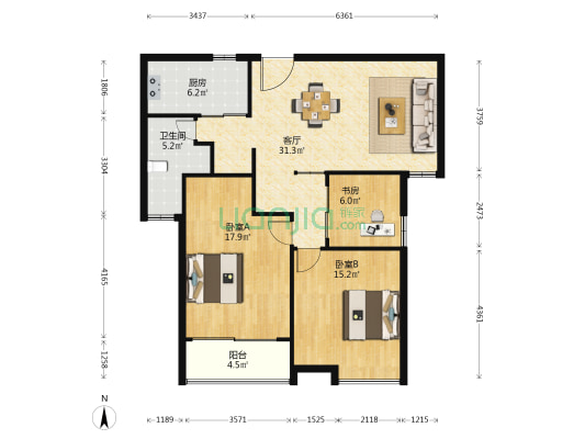 恒隆苑 3室1厅1卫 112平方