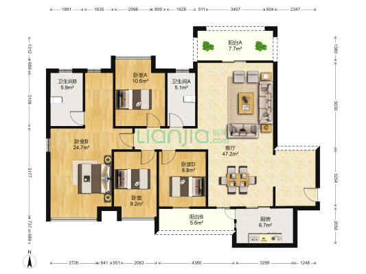 半山名苑 4室1厅2卫 142平方