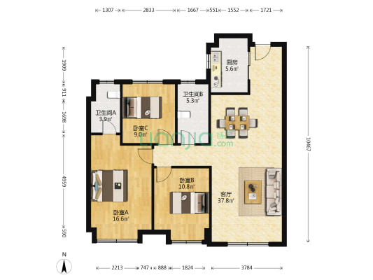 碧桂园东港国际二期 3室1厅2卫 129平方
