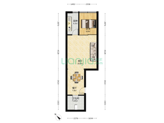 白领尊邸 1室2厅1卫 60平方