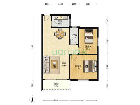 天华苑 2室1厅1卫 78平方