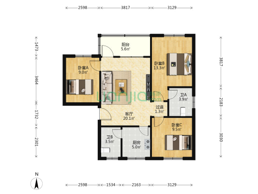 新兴社区沿江西路7号 3室1厅2卫 93平方