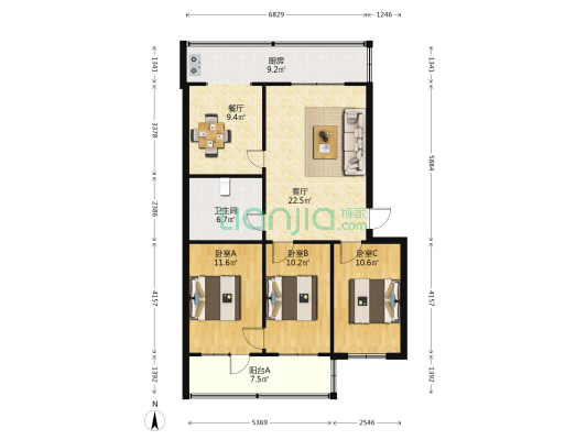 市政府宿舍(桃园北路) 3室2厅1卫 98平方