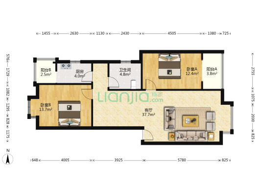 弘扬馨苑 2室1厅1卫 92平方