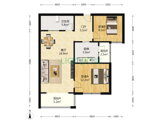宏大南园 2室1厅1卫 89平方
