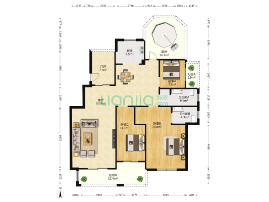 晖达御景苑 3室1厅2卫 147平方
