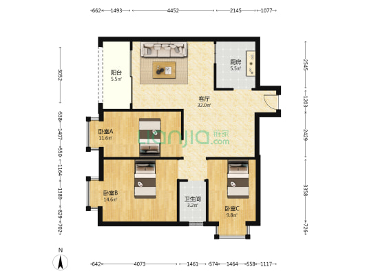 欣悦阳光 3室1厅1卫 102平方