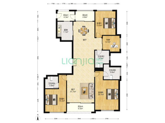 苏州湾景苑东区 4室1厅3卫 194平方