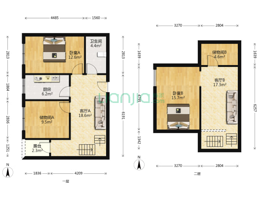 华美山庄 2室2厅1卫 128平方