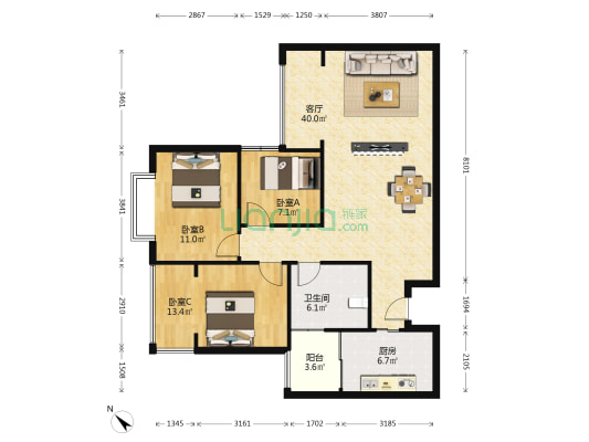 南湖郡二期 3室1厅1卫 108平方