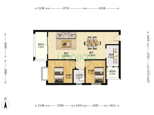 信和华庭 2室2厅1卫 83平方
