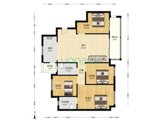 正荣润锦府 4室1厅2卫 125平方