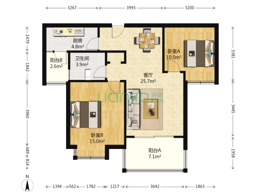 澜溪镇 2室1厅1卫 86平方