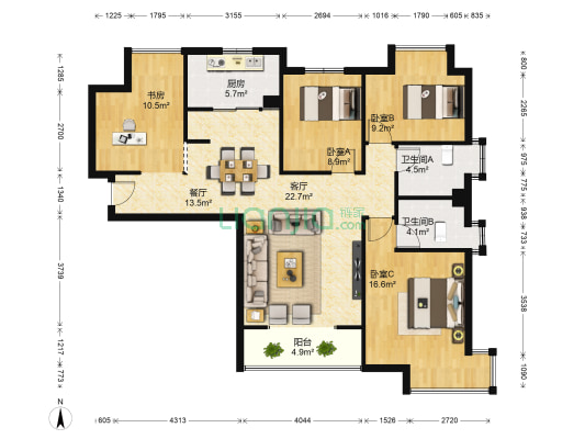 运河上城 4室2厅2卫 122平方