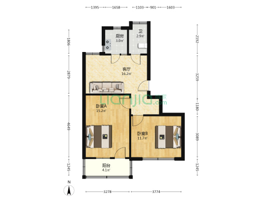 医校小巷6号 2室1厅1卫 65平方