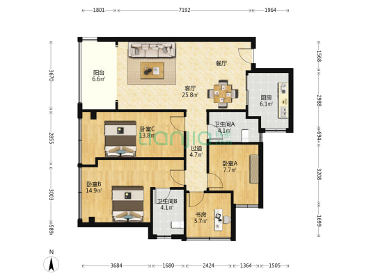 榕江壹号院 4室1厅2卫 120平方